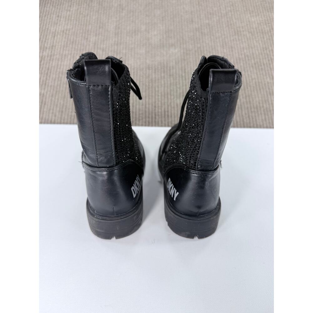 DKNY Girls Stassi Menia Black Crystal Knit Combat Boots Size 3 Youth - Picture 5 of 8